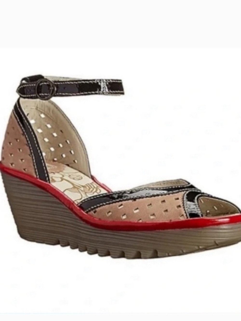 Fly London Ydel Wedge Platform Sandals EU 39 Cream Red Black Ankle Strap